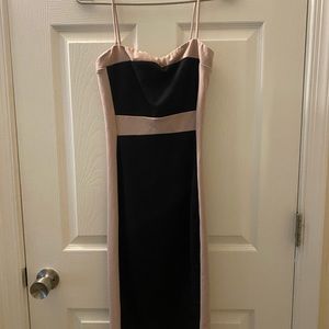 Black and beige/tan midi dress